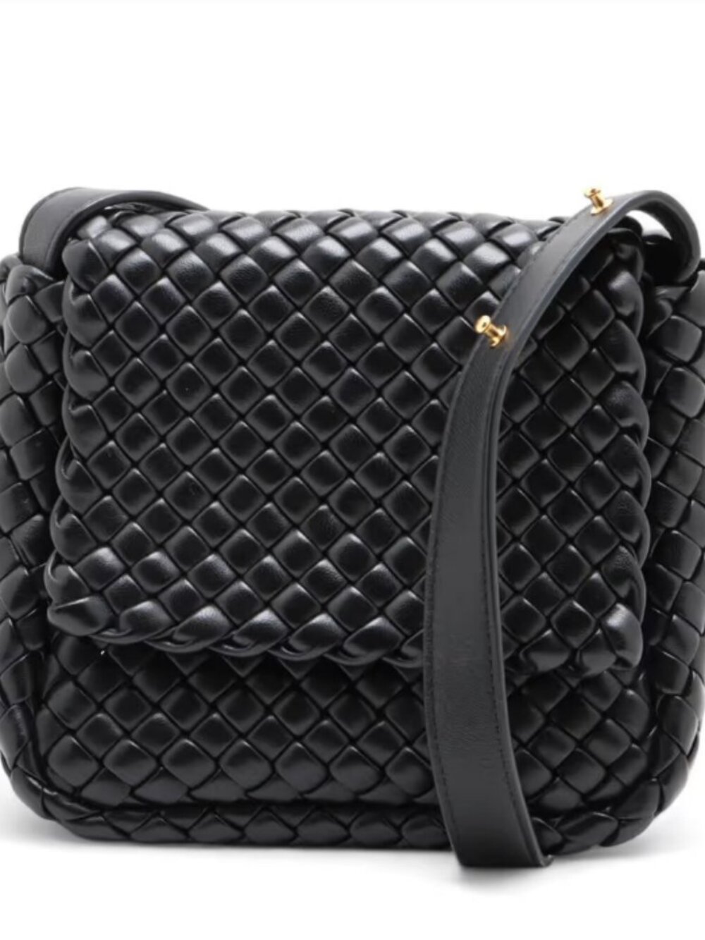 Bottega Veneta Intrecciato Small Cobble Leather Shoulder Bag Black